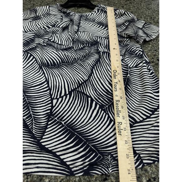 Ann Taylor Shirt Womens Medium Blue White Leaf Print Short Sleeve V Neck Blouse - Picture 5 of 6
